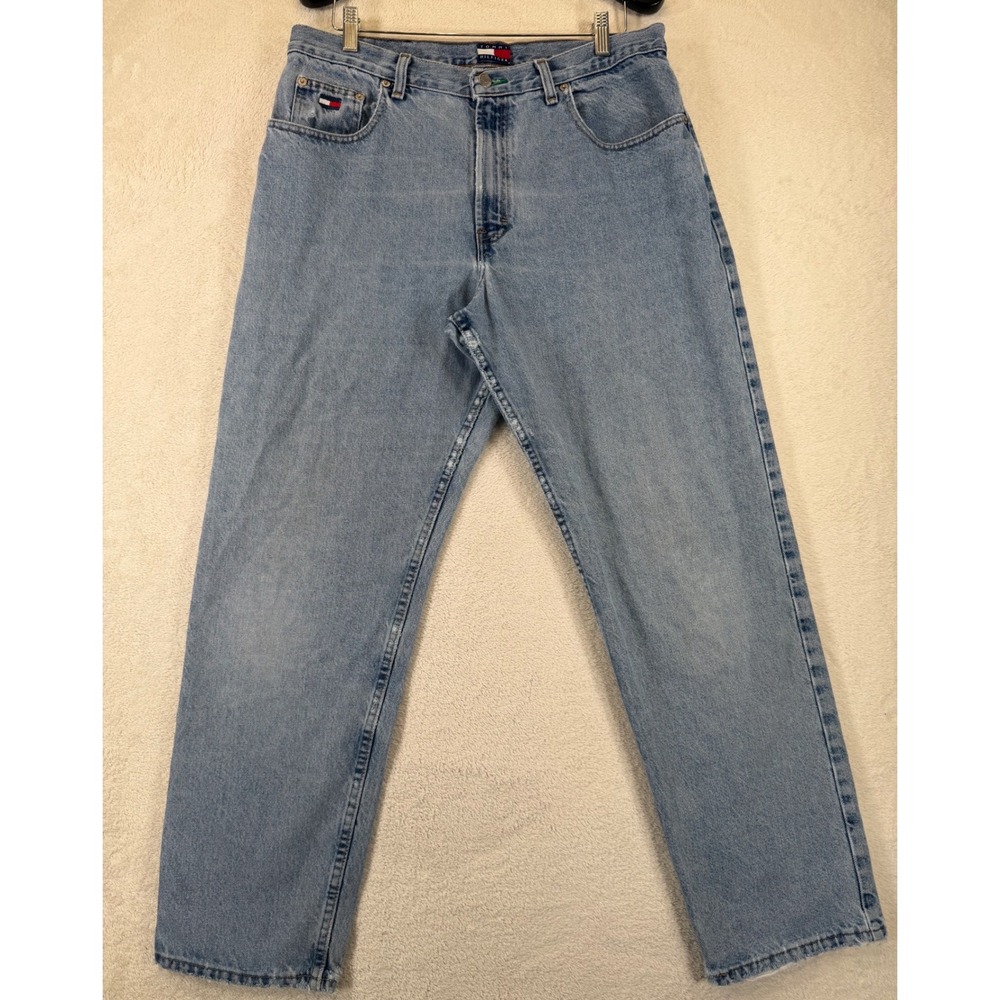 Vintage Tommy Hilfiger Mens Light Wash‎ Straight Leg Denim Jeans Blue 34x31 Y2K